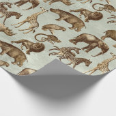 ライトグリーンのサファリ動物 ラッピングペーパー (角)