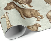 ライトグリーンのサファリ動物 ラッピングペーパー (ロールコーナー)