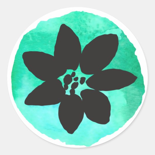 ライトグリーンのトロピカルフラワー ラウンドシール (正面)