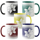 ライトグリーンのミニマルな手描きの花のカスタムネーム マグカップ