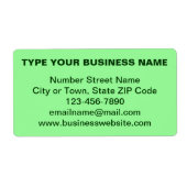 ライトグリーンの包装紙に載せた、シンプルなテキストのビジネスブランド ラベル (正面)