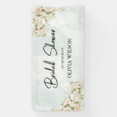 ライトグリーンの水彩花柄のウェディングシャワーの招待状 横断幕 (縦)