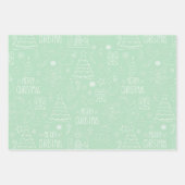 ライトグリーンの白いクリスマスアウトライン ラッピングペーパーシート (正面2)