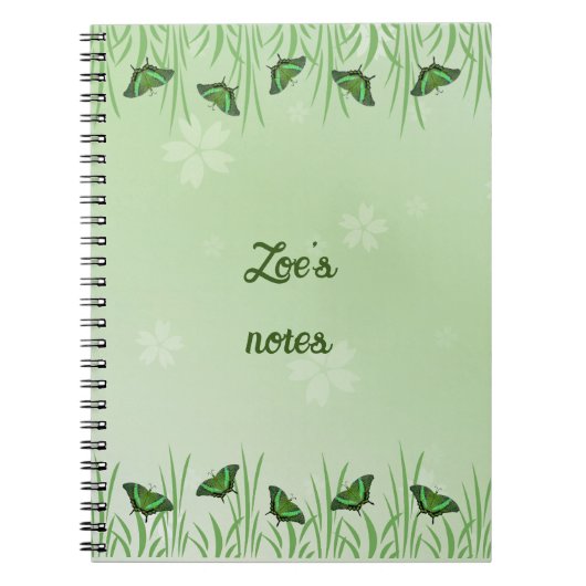 ライトグリーンの緑の蝶 – カスタマイズ可能 ノートブック (正面)