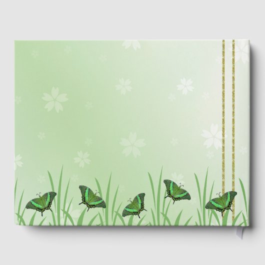 ライトグリーンの緑の蝶 – 結婚s ゲストブック (裏面)