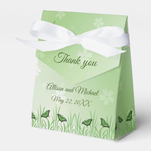 ライトグリーンの緑の蝶 – 結婚s フェイバーボックス (正面サイド)