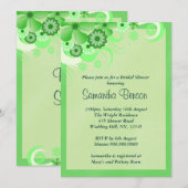 ライトグリーンの花柄 ウェディング ブライダル シャワー 招待状 (正面/裏面)