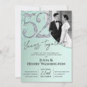 ライトグリーンの装飾的な結婚52周年記念  招待状 (正面)