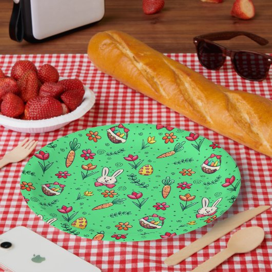 ライトグリーンイースターパターン紙プレート ペーパープレート (ピクニック)