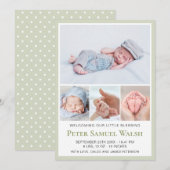 ライトグリーンウェルカムリトルマン男の赤ちゃん誕生 案内状 (正面/裏面)
