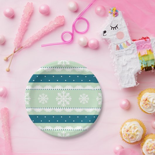 ライトグリーンエレガントクリスマススノーフレークデザイン ペーパープレート (パーティー)