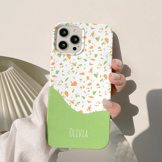 ライトグリーンオレンジ抽象的テラゾーパターン Case-Mate iPhoneケース