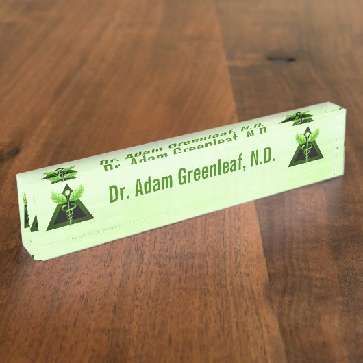 ライトグリーンカドゥセウス代替医療シンボル デスクネームプレート (側面)