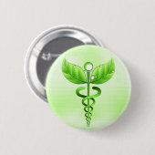 ライトグリーンカドゥセウス代替医療シンボル 缶バッジ (正面&裏面)