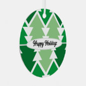 ライトグリーンクリスマスツリーズホワイトホリデーグリーティング メタルオーナメント (正面右)