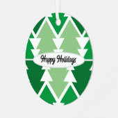 ライトグリーンクリスマスツリーズホワイトホリデーグリーティング メタルオーナメント (正面左)