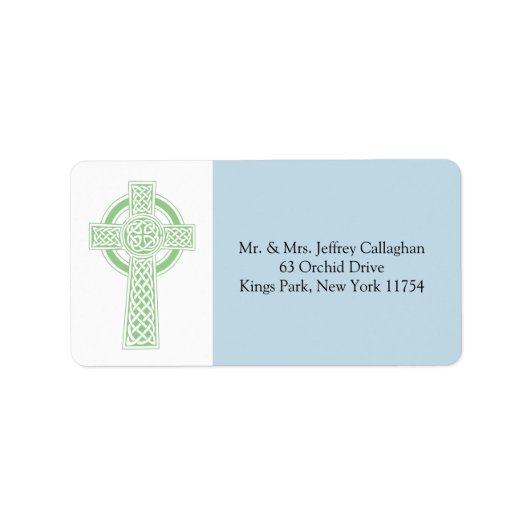 ライトグリーンケルト十字と差出人住所 ラベル (正面)