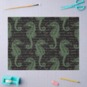 ライトグリーンシーホースオンブラックデコパージュ 薄葉紙 (クラフト)