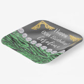 ライトグリーンゼブラプリント&金ゴールドシルバー誕生日 ペーパープレート (傾斜あり)