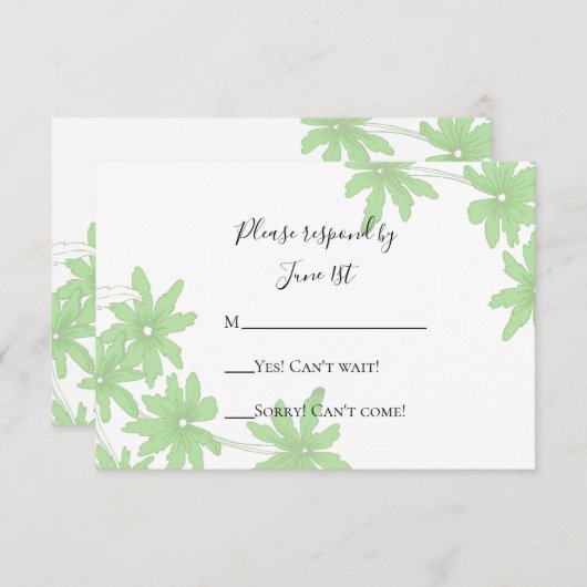 ライトグリーンデイジーウェディングRSVP応答カード 出欠カード (正面/裏面)