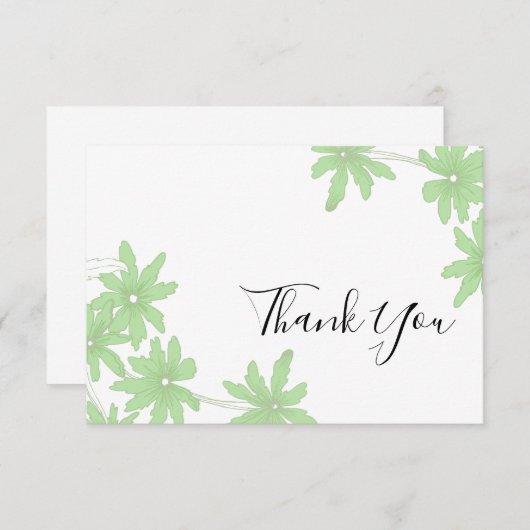 ライトグリーンデイジーオンホワイト結婚ズサンキュー サンキューカード (正面/裏面)