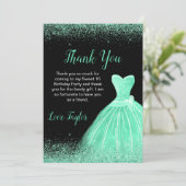 ライトグリーンドレスフェイクグリッタースウィート16誕生日 サンキューカード (スタンド正面)