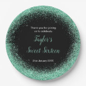 ライトグリーンドレスフェイクグリッタースウィート16誕生日 ペーパープレート (正面)