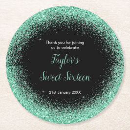 ライトグリーンドレスフェイクグリッタースウィート16誕生日 ラウンドペーパーコースター