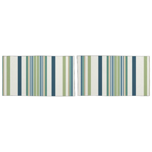 ライトグリーンネイビーブルーストライプ 枕カバー (裏面-セット)