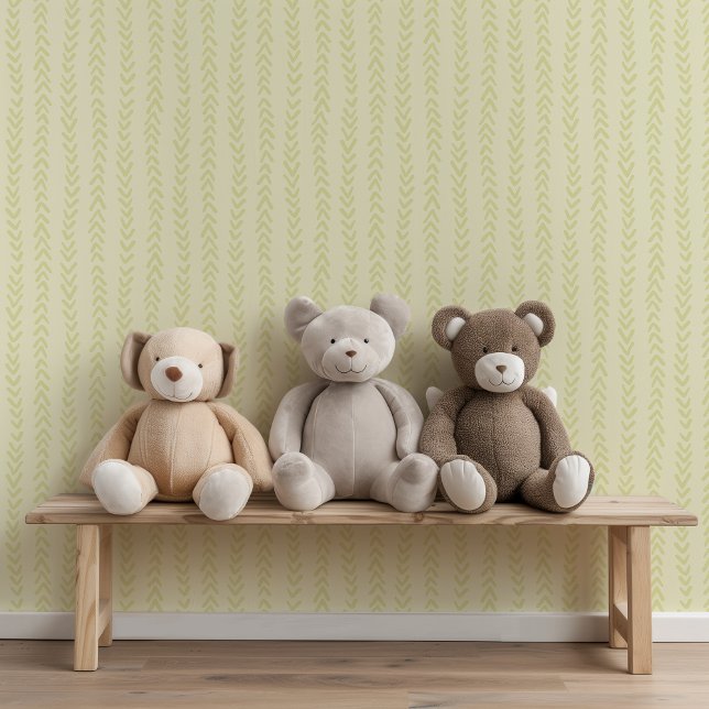 ライトグリーンハンド描画ヘリンボーン子供部屋 壁紙 (This light green hand-drawn style herringbone pattern is great for a playroom or nursery.)