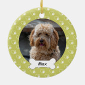 ライトグリーンハートポーズカスタムペット子犬の写真 セラミックオーナメント (裏面)