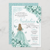 ライトグリーンバタフライティアラプリンセスキンセアニェラ 招待状 (正面/裏面)