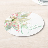 ライトグリーンピンク金ゴールドポインセチア・メリークリスマス ラウンドペーパーコースター (アングル)