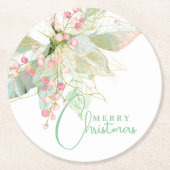 ライトグリーンピンク金ゴールドポインセチア・メリークリスマス ラウンドペーパーコースター (正面)
