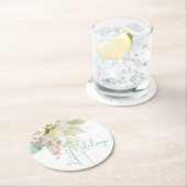 ライトグリーンピンク金ゴールドポインセティアハッピーホリデイズ ラウンドペーパーコースター (インサイチュ)