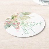 ライトグリーンピンク金ゴールドポインセティアハッピーホリデイズ ラウンドペーパーコースター (アングル)