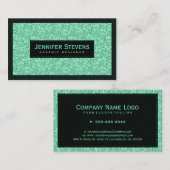 ライトグリーンフェイクグリッターとキラキラ 名刺 (正面/裏面)