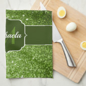 ライトグリーンフェイクグリッタースパークルズモノグラム キッチンタオル (四つ折り)