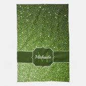 ライトグリーンフェイクグリッタースパークルズモノグラム キッチンタオル (縦)