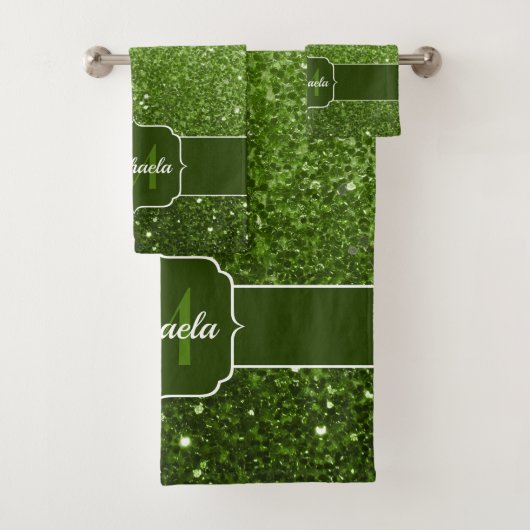 ライトグリーンフェイクグリッタースパークルズモノグラム バスタオルセット (インサイチュ)