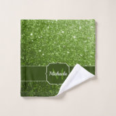 ライトグリーンフェイクグリッタースパークルズモノグラム バスタオルセット (ウォッシュタオル)