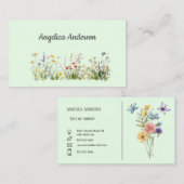ライトグリーンフェミニン水彩ワイルドフラワーメドウ 名刺 (正面/裏面)