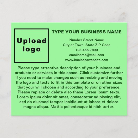 ライトグリーンフライヤー上の事業用製品又はサービス チラシ (正面)