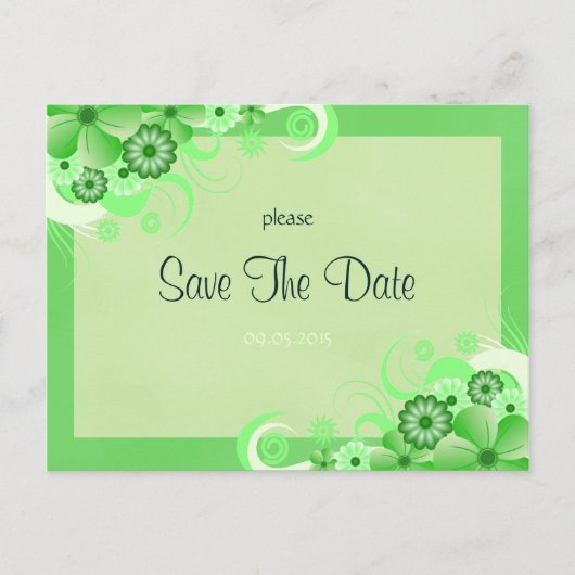 ライトグリーンフローラセーブ・ザ・デート案内カード 案内ポストカード (正面)