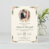 ライトグリーンフローラ結婚式招待状カード 招待状 (スタンド正面)