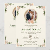 ライトグリーンフローラ結婚式招待状カード 招待状 (正面/裏面)