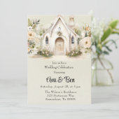 ライトグリーンホワイトチャーチ結婚ーズお祝い 招待状 (スタンド正面)