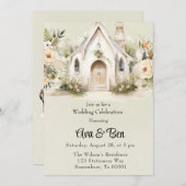 ライトグリーンホワイトチャーチ結婚ーズお祝い 招待状 (正面/裏面)