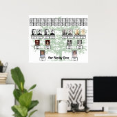 ライトグリーンリーファージツリースケッチ2つのファミリーツリー ポスター (ホームオフィス)