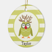 ライトグリーンレトロ付きクリスマスフクロウストライプル セラミックオーナメント (左)